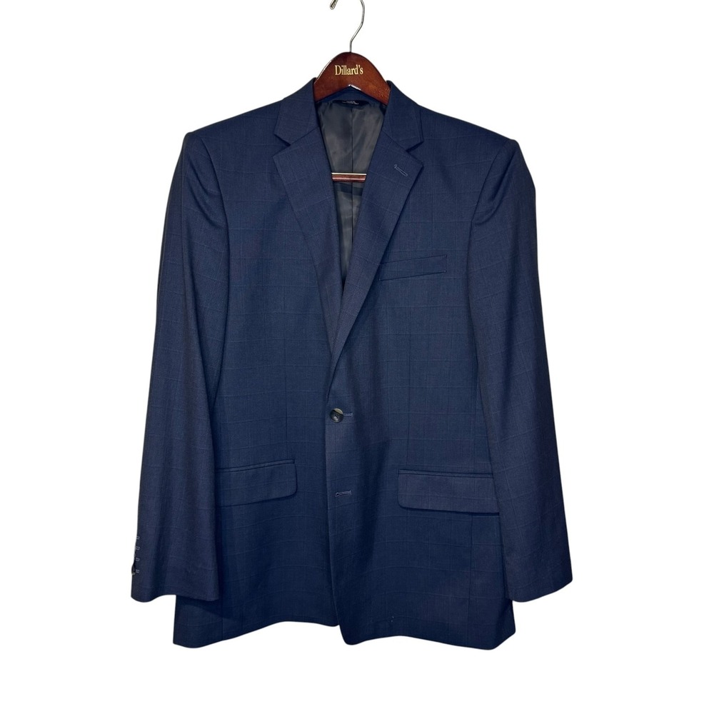 J.M Haggar Men's Blazer Sport Coat Classic Fit Windowpane Tailored Fit Blue 42L